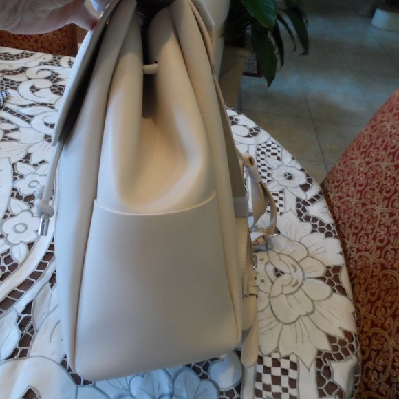 New Zara Ecru Faux Leather Medium Size Backpack